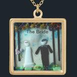 The Bride's necklace Bridal Gift<br><div class="desc">Adorable- change the text to read bridesmaid or mother of the bride or whatever you like. The original design is a glass-fused piece by Artist Judy Block. The bride and groom are under the flowered chupah on their special day. Colourful and detailed, this is a perfect present. Contact Judy directly...</div>