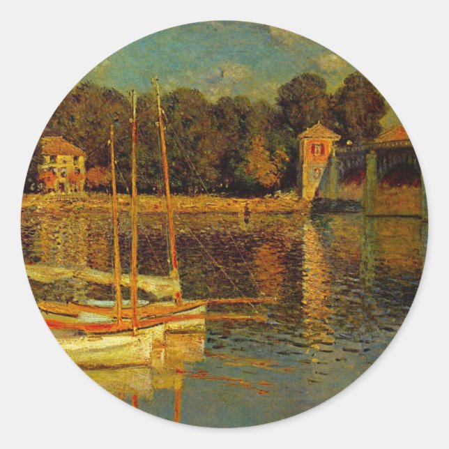 The Bridge at Argenteuil by Claude Monet Classic Round Sticker (Front)