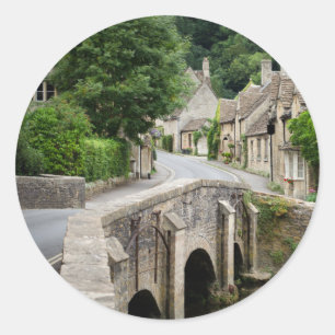 The bridge in Castle Combe, UK round sticker