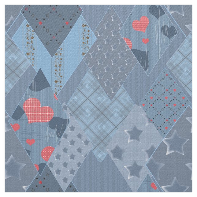 The bright blue patchwork fabric (Swatch)