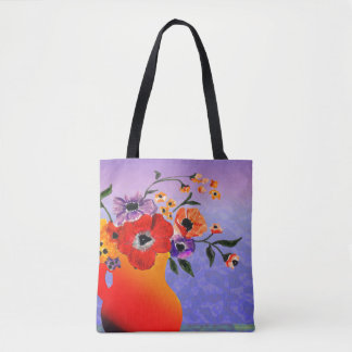 The Bright Red Vase of Flowers Tote Bag
