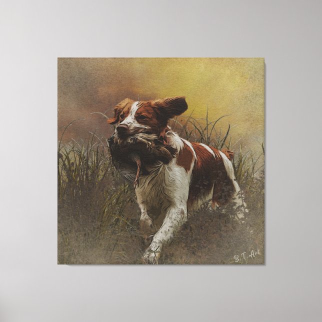The Brittany spaniel    Ceramic Tile Beverage Coas Canvas Print (Front)