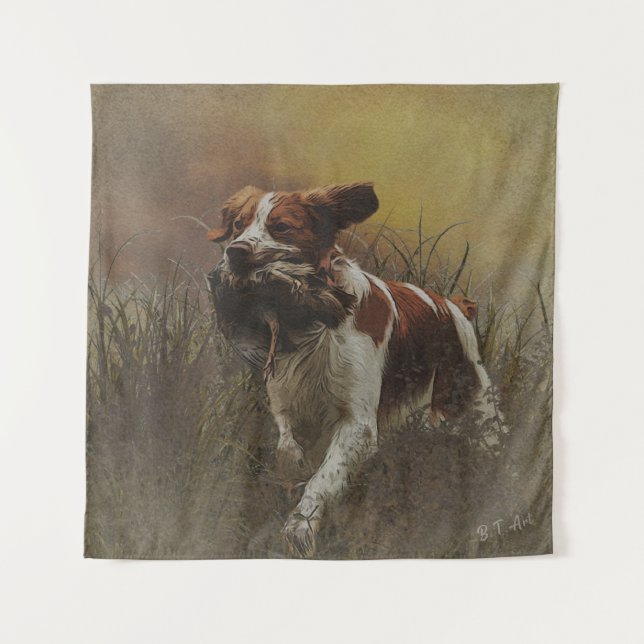 The Brittany spaniel    Ceramic Tile Beverage Coas Tapestry (Front)