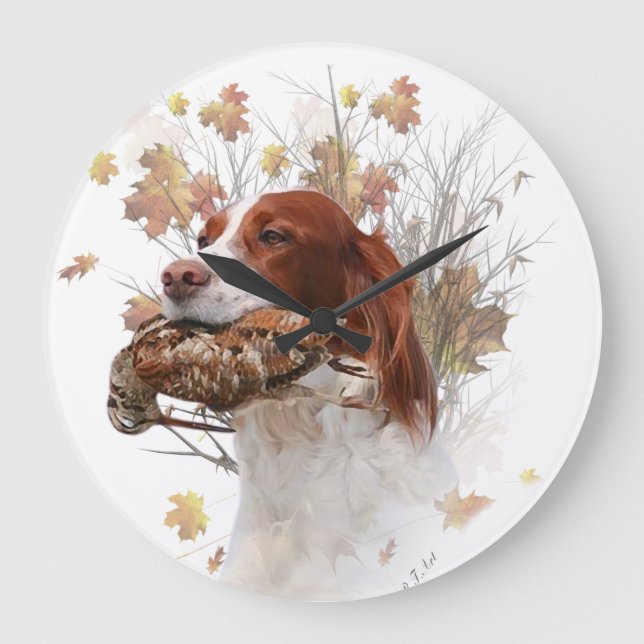 The Brittany spaniel  Tapestry Metal Print Coffee  Large Clock (Front)