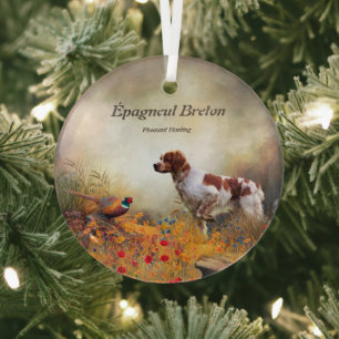 The Brittany Spaniels , Bird Hunting Season Glass Tree Decoration