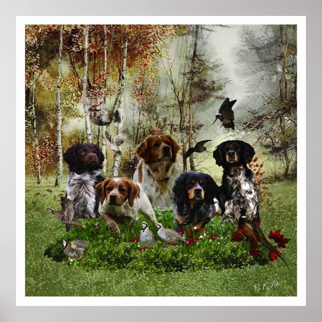 The Brittany Spaniels , Bird Hunting Season Poster (Front)