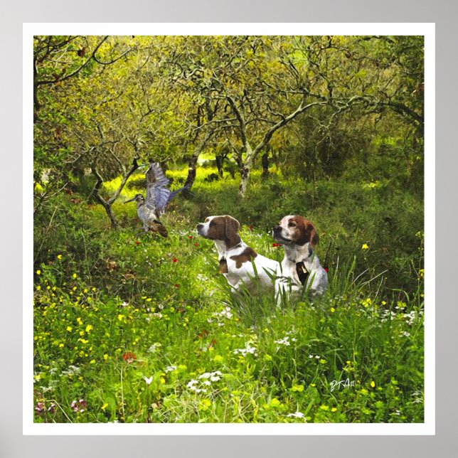 The Brittany Spaniels , Bird Hunting Season Poster (Front)