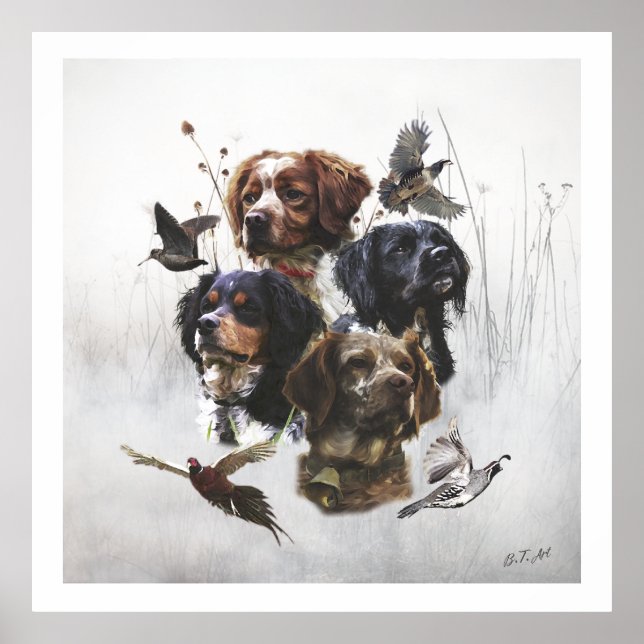 The Brittany Spaniels , Bird Hunting Season Poster (Front)