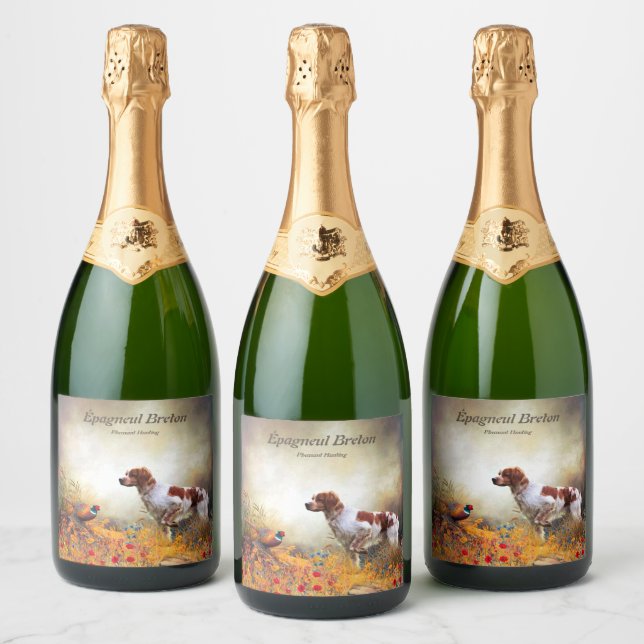 The Brittany Spaniels , Bird Hunting Season Sparkling Wine Label (Bottles)
