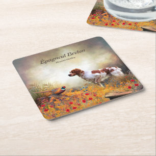 The Brittany Spaniels , Bird Hunting Season Square Paper Coaster
