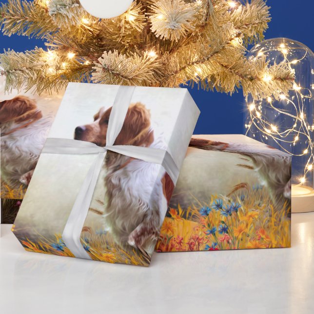 The Brittany Spaniels , Bird Hunting Season Wrapping Paper (Holidays)