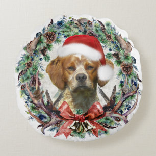 The Brittany Spaniels , Christmas Round Cushion