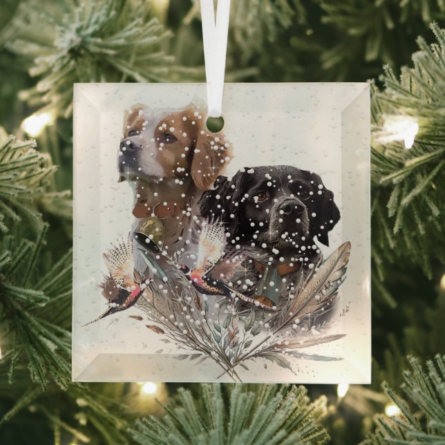 The Brittany Spaniels,  French Brittany, Bird dog, Glass Tree Decoration (Insitu)