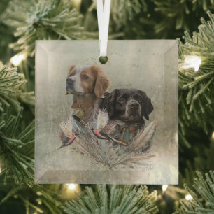 The Brittany Spaniels,  French Brittany, Bird dog, Glass Tree Decoration