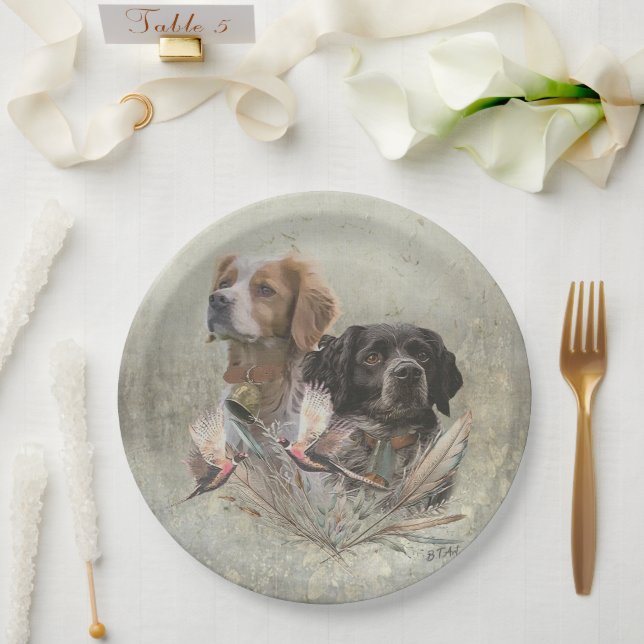 The Brittany Spaniels,  French Brittany, Bird dog, Paper Plate (Wedding)