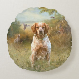The Brittany Spaniels, French Brittany, Bird dog, Round Cushion