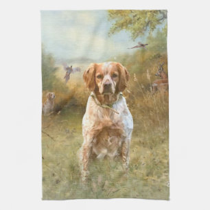 The Brittany Spaniels,  French Brittany, Bird dog, Tea Towel