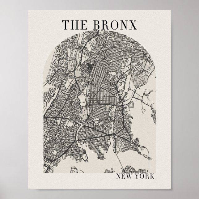 The Bronx New York Boho Arch Beige Street Map Poster (Front)