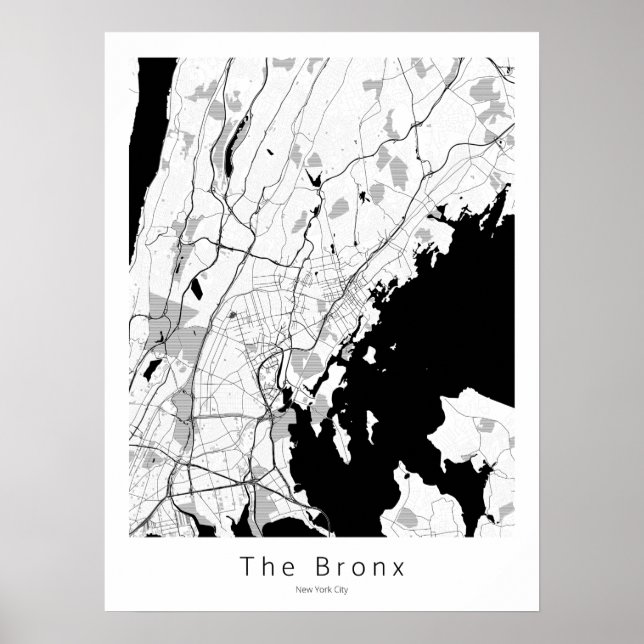 The Bronx New York City Modern White Map Poster (Front)