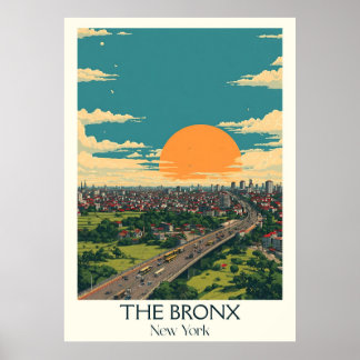 The Bronx New York Vintage Sunset City Travel Art Poster