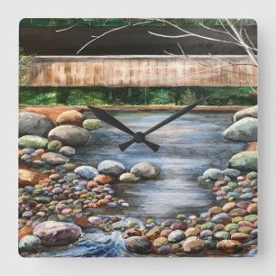 The  BROOK  Lanscape Original Hand Painted Art Square Wall Clock