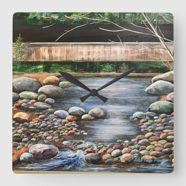 The Brook Original Hand Painted Art Square Wall Clock (Front)