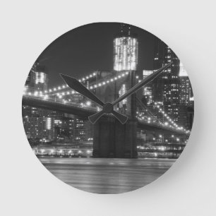 The Brooklyn Bridge - Black and White Round Clock