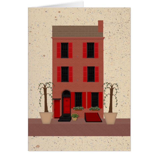 The Brownstone With Potted Trees Blank Note Card (Front)