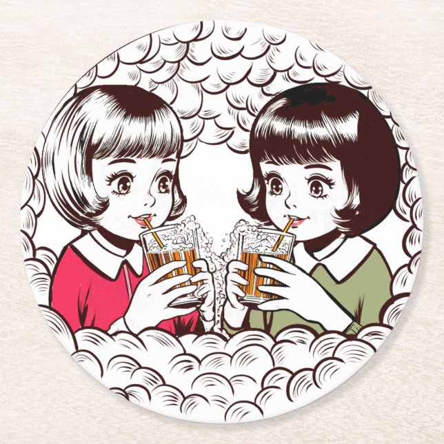 the Bubbling Sisters Round Paper Coaster (Front)