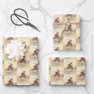 The Bucker Cowboy Breaking A Horse On The Range Wrapping Paper Sheet