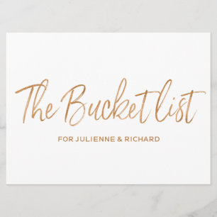 "The bucket list" Wedding Stylish Gold Rose Sign Invitation
