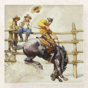 “The Bucking Bronco” By NC Wyeth Glass Coaster