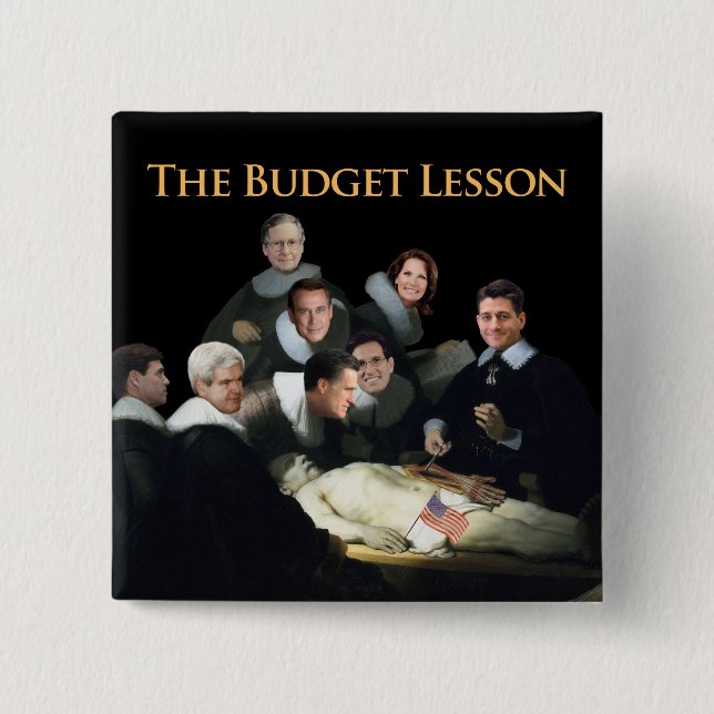 The Budget Lesson 15 Cm Square Badge (Front)