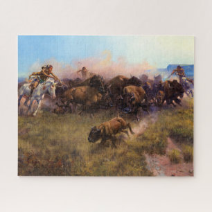 The Buffalo Hunt, No.39 by Charles M. Russell Jigsaw Puzzle
