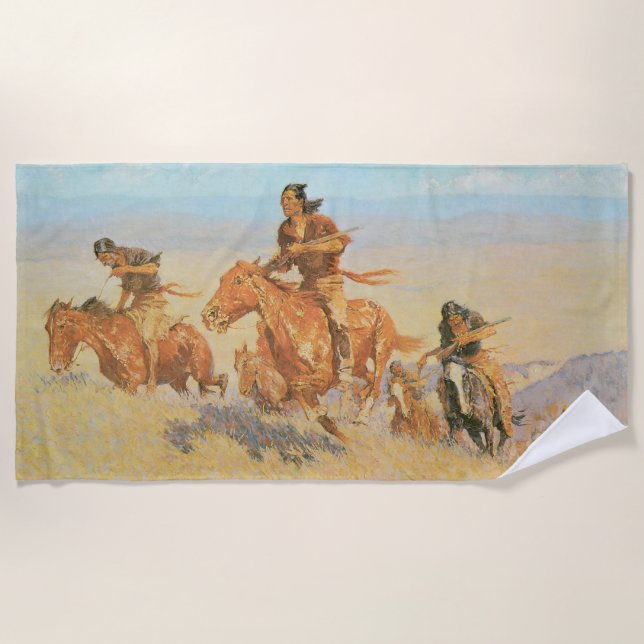 The Buffalo Runners, Big Horn Basin by Remington Beach Towel (Front)