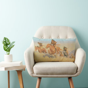 The Buffalo Runners, Big Horn Basin by Remington Lumbar Cushion