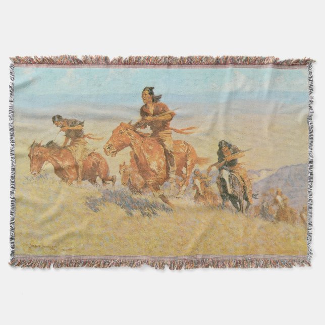 The Buffalo Runners, Big Horn Basin by Remington Throw Blanket (Front)