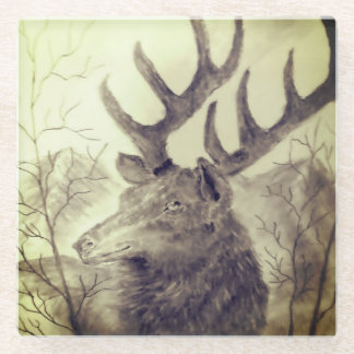 The Bull Elk Glass Coaster