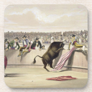 The Bull Leaping the Barriers, 1865 (colour litho) Coaster