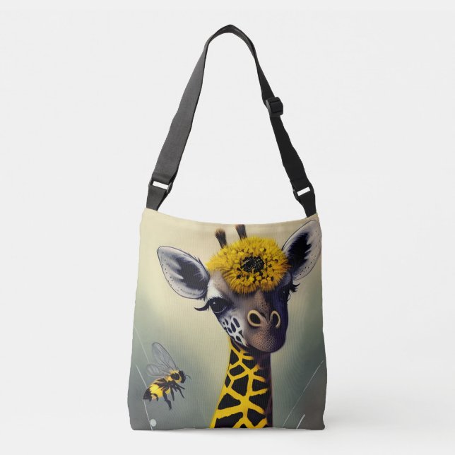 The Bumble Giraffe Whimsical Digital Art  Crossbody Bag (Front)