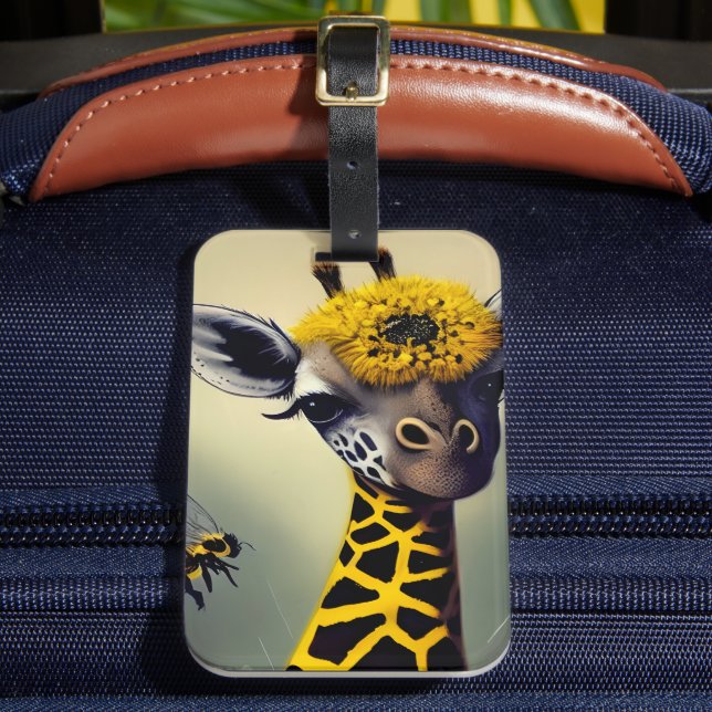 The Bumble Giraffe Whimsical Digital Art   Luggage Tag (Front Insitu 2)