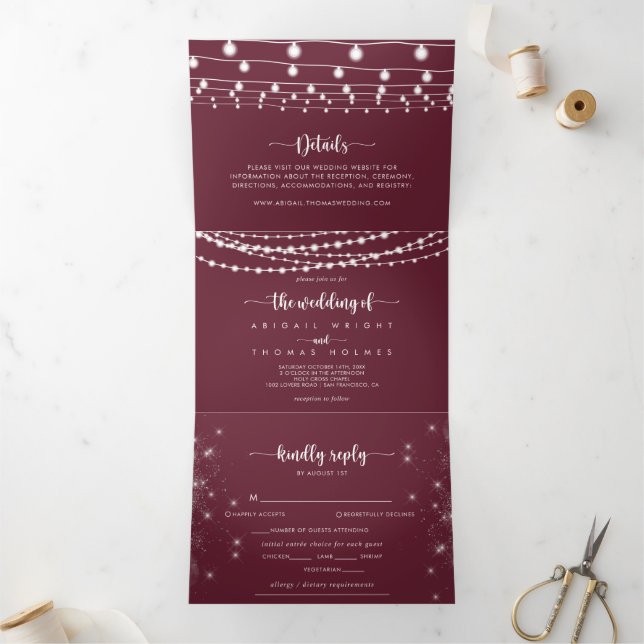 The Burgundy String Lights Trifold Wedding of (Inside)