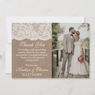 The Burlap & Lace Wedding Collection Photo Thank You Card