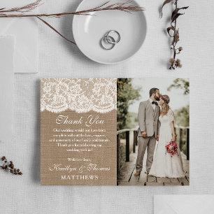 The Burlap & Lace Wedding Collection Photo Thank You Card