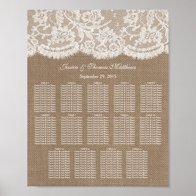 The Burlap & Lace Wedding Collection Seating Chart (Front)