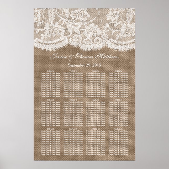 The Burlap & Lace Wedding Collection Seating Chart (Front)