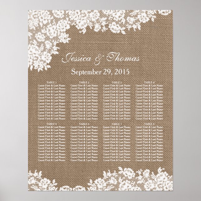 The Burlap & Lace Wedding Collection Seating Chart (Front)