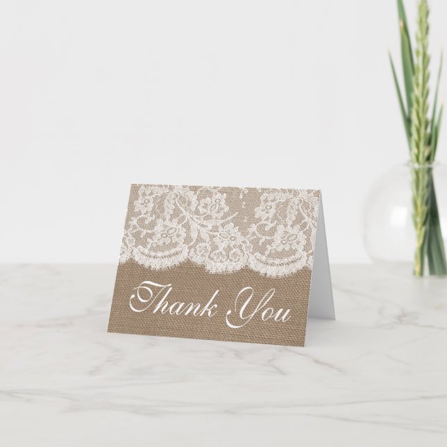 The Burlap & Lace Wedding Collection Thank You Card (Front)
