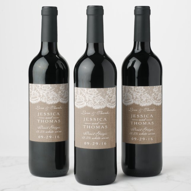 The Burlap & Lace Wedding Collection Wine Label (Bottles)