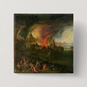 The Burning of Troy (oil on copper) 15 Cm Square Badge
